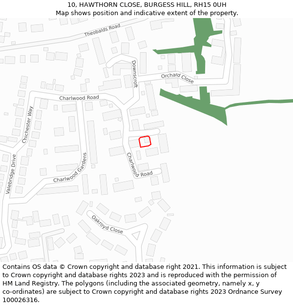 10, HAWTHORN CLOSE, BURGESS HILL, RH15 0UH: Location map and indicative extent of plot