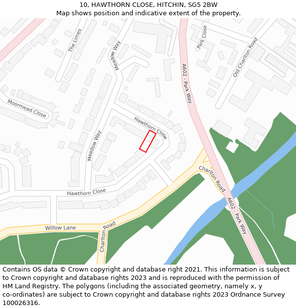 10, HAWTHORN CLOSE, HITCHIN, SG5 2BW: Location map and indicative extent of plot