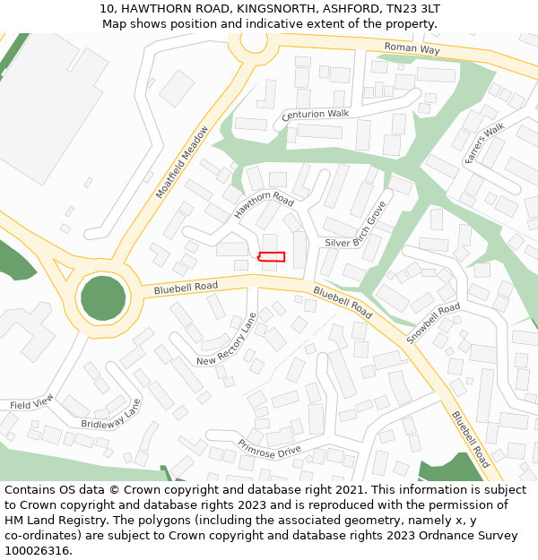 10, HAWTHORN ROAD, KINGSNORTH, ASHFORD, TN23 3LT: Location map and indicative extent of plot