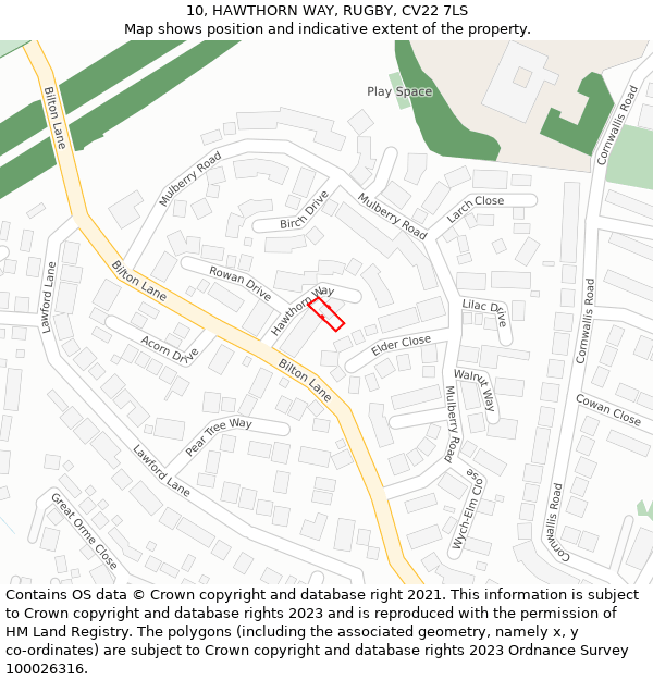 10, HAWTHORN WAY, RUGBY, CV22 7LS: Location map and indicative extent of plot