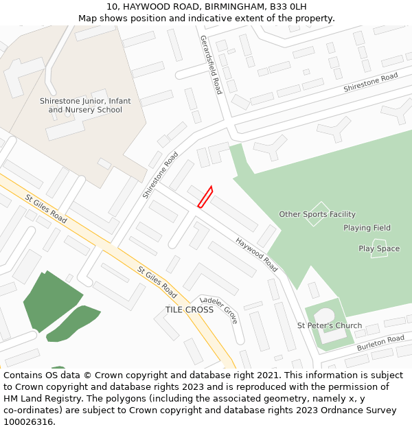 10, HAYWOOD ROAD, BIRMINGHAM, B33 0LH: Location map and indicative extent of plot