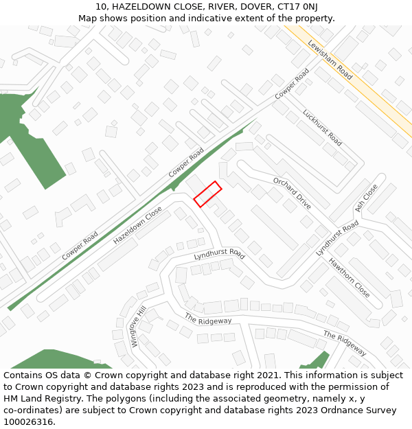 10, HAZELDOWN CLOSE, RIVER, DOVER, CT17 0NJ: Location map and indicative extent of plot