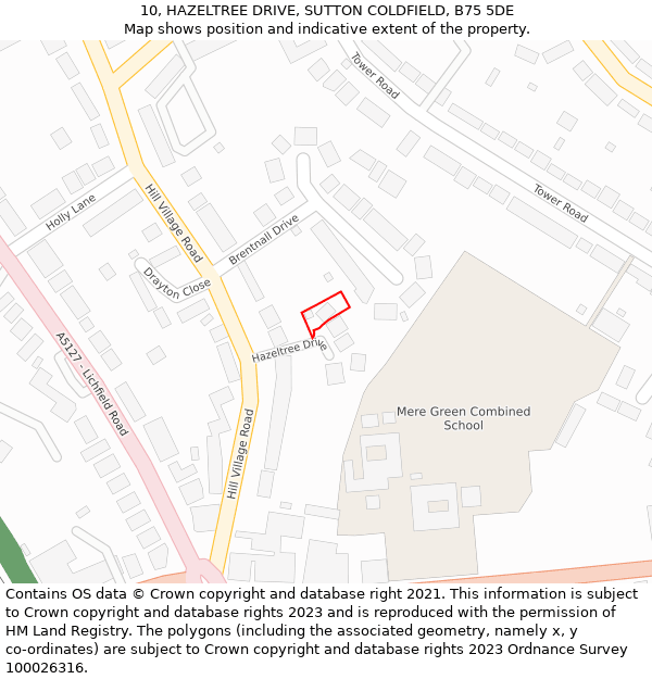 10, HAZELTREE DRIVE, SUTTON COLDFIELD, B75 5DE: Location map and indicative extent of plot