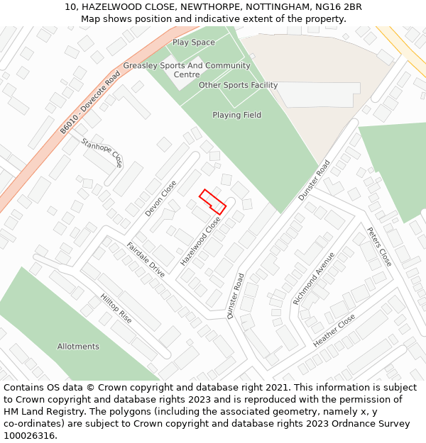 10, HAZELWOOD CLOSE, NEWTHORPE, NOTTINGHAM, NG16 2BR: Location map and indicative extent of plot