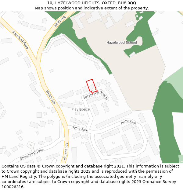 10, HAZELWOOD HEIGHTS, OXTED, RH8 0QQ: Location map and indicative extent of plot