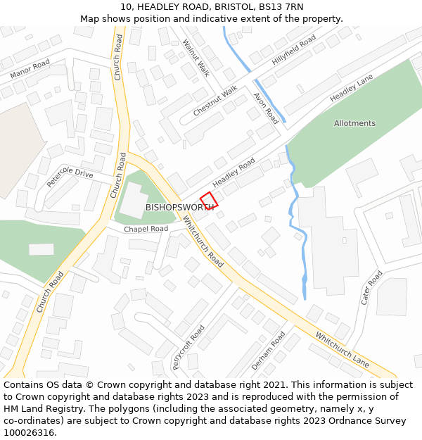 10, HEADLEY ROAD, BRISTOL, BS13 7RN: Location map and indicative extent of plot