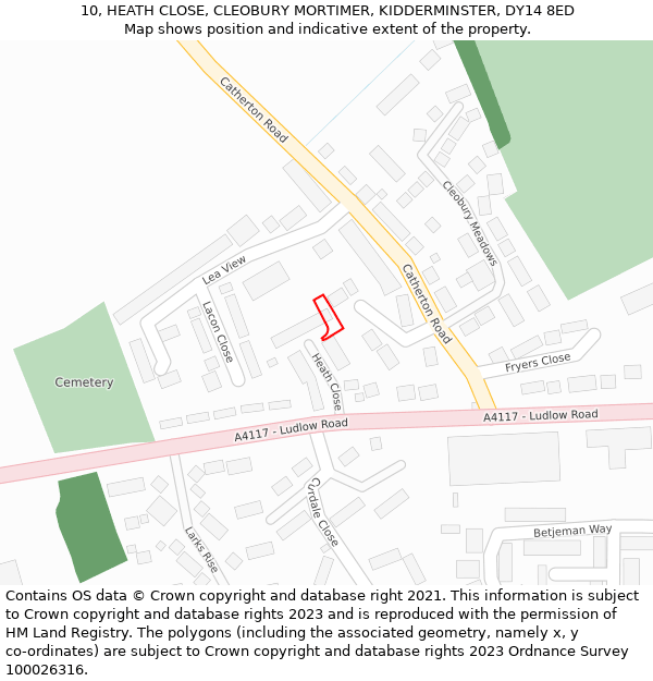 10, HEATH CLOSE, CLEOBURY MORTIMER, KIDDERMINSTER, DY14 8ED: Location map and indicative extent of plot