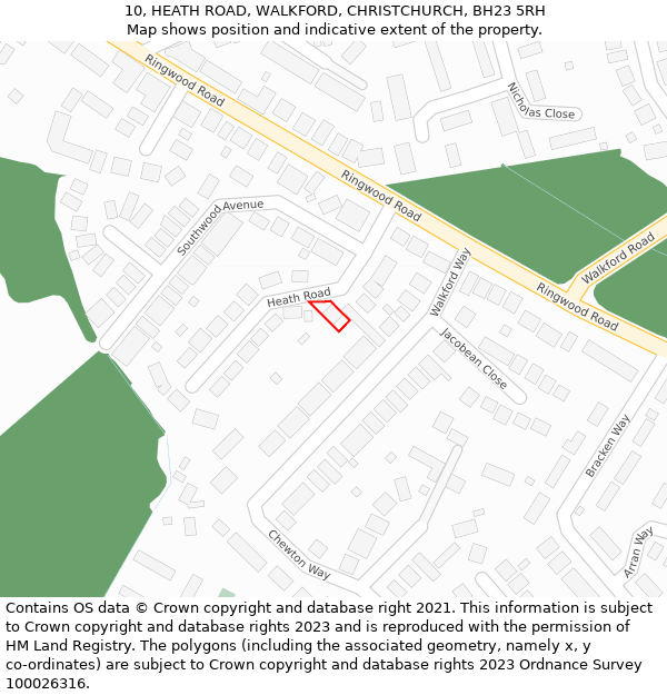 10, HEATH ROAD, WALKFORD, CHRISTCHURCH, BH23 5RH: Location map and indicative extent of plot