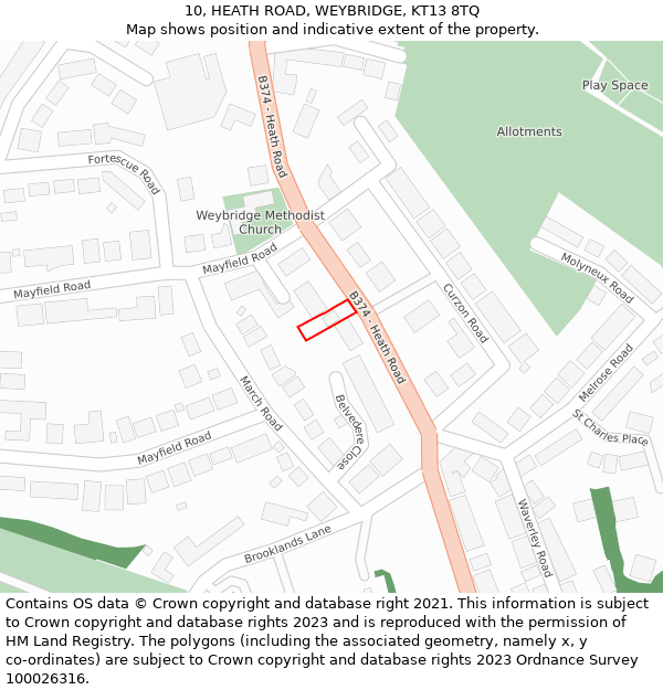 10, HEATH ROAD, WEYBRIDGE, KT13 8TQ: Location map and indicative extent of plot