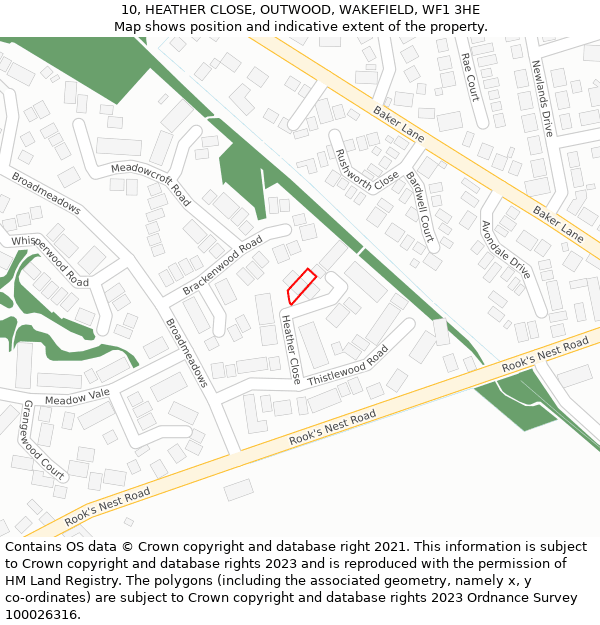 10, HEATHER CLOSE, OUTWOOD, WAKEFIELD, WF1 3HE: Location map and indicative extent of plot