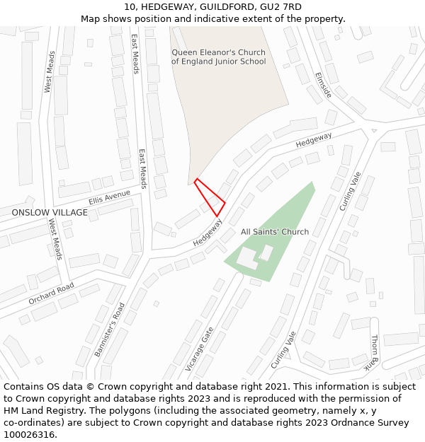 10, HEDGEWAY, GUILDFORD, GU2 7RD: Location map and indicative extent of plot