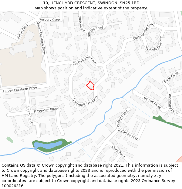 10, HENCHARD CRESCENT, SWINDON, SN25 1BD: Location map and indicative extent of plot