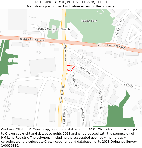 10, HENDRIE CLOSE, KETLEY, TELFORD, TF1 5FE: Location map and indicative extent of plot