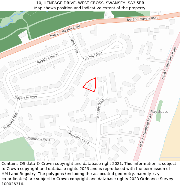 10, HENEAGE DRIVE, WEST CROSS, SWANSEA, SA3 5BR: Location map and indicative extent of plot