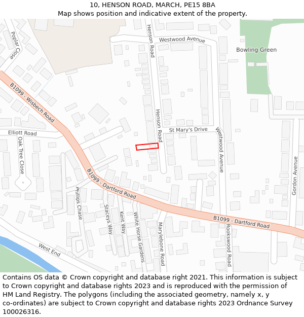 10, HENSON ROAD, MARCH, PE15 8BA: Location map and indicative extent of plot