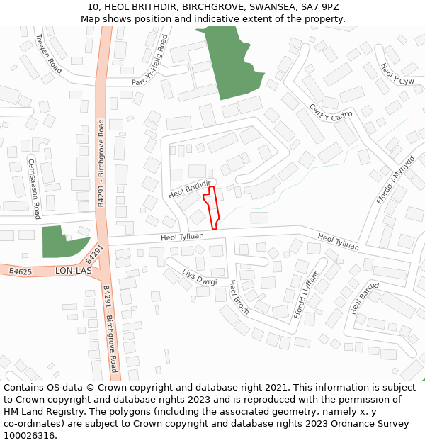 10, HEOL BRITHDIR, BIRCHGROVE, SWANSEA, SA7 9PZ: Location map and indicative extent of plot