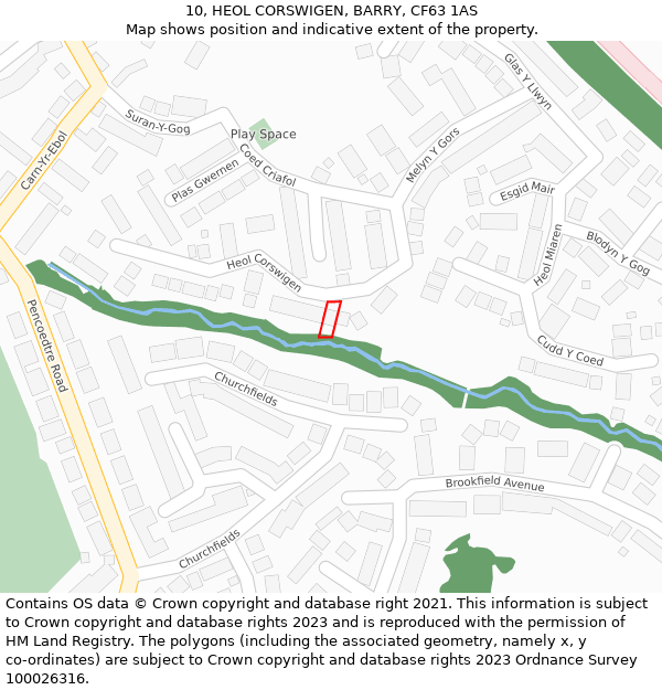 10, HEOL CORSWIGEN, BARRY, CF63 1AS: Location map and indicative extent of plot