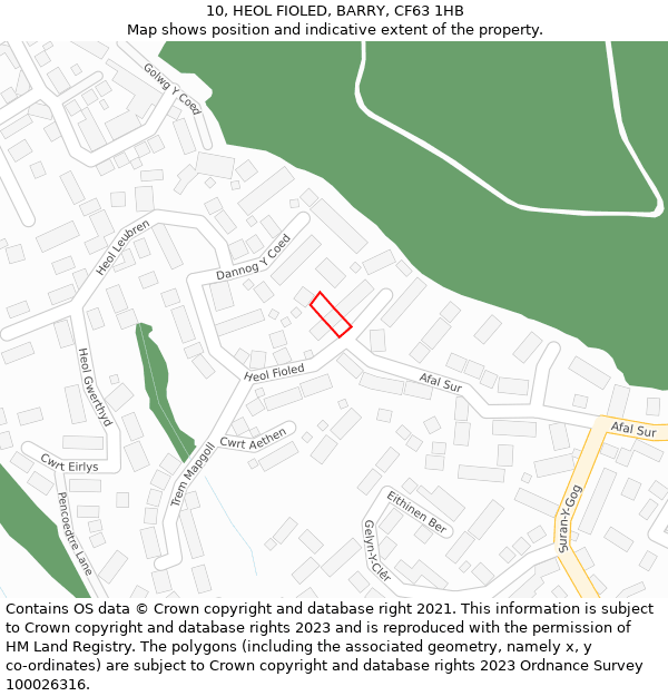 10, HEOL FIOLED, BARRY, CF63 1HB: Location map and indicative extent of plot