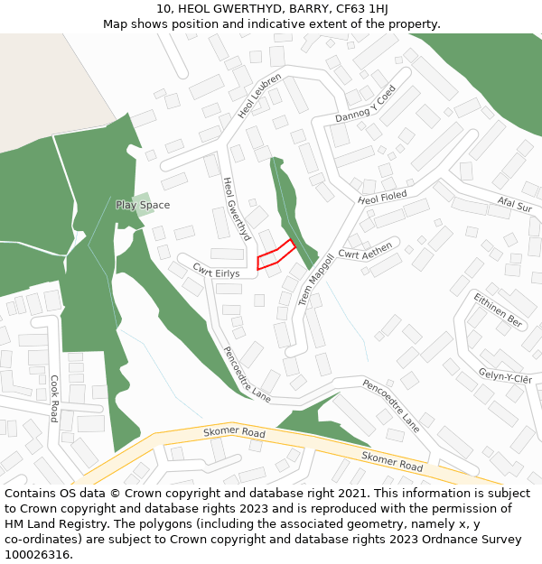 10, HEOL GWERTHYD, BARRY, CF63 1HJ: Location map and indicative extent of plot