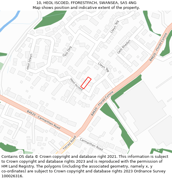 10, HEOL ISCOED, FFORESTFACH, SWANSEA, SA5 4NG: Location map and indicative extent of plot