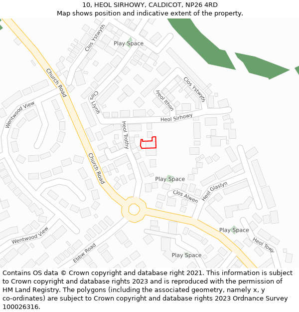 10, HEOL SIRHOWY, CALDICOT, NP26 4RD: Location map and indicative extent of plot