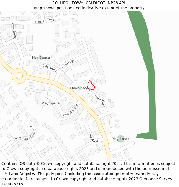 10, HEOL TOWY, CALDICOT, NP26 4PH: Location map and indicative extent of plot