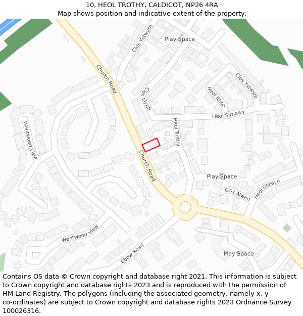 10, HEOL TROTHY, CALDICOT, NP26 4RA: Location map and indicative extent of plot