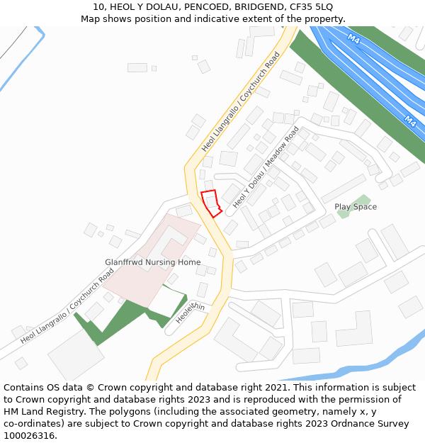 10, HEOL Y DOLAU, PENCOED, BRIDGEND, CF35 5LQ: Location map and indicative extent of plot