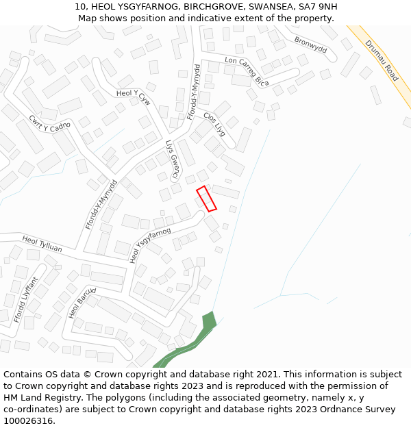 10, HEOL YSGYFARNOG, BIRCHGROVE, SWANSEA, SA7 9NH: Location map and indicative extent of plot