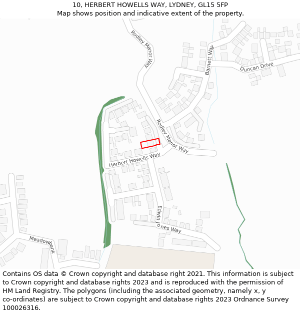 10, HERBERT HOWELLS WAY, LYDNEY, GL15 5FP: Location map and indicative extent of plot