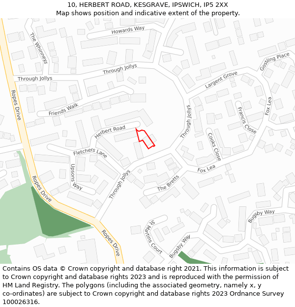 10, HERBERT ROAD, KESGRAVE, IPSWICH, IP5 2XX: Location map and indicative extent of plot