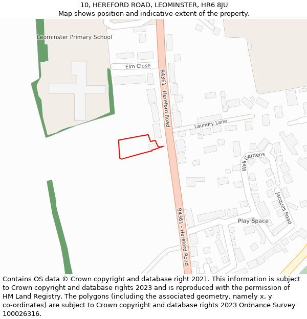 10, HEREFORD ROAD, LEOMINSTER, HR6 8JU: Location map and indicative extent of plot