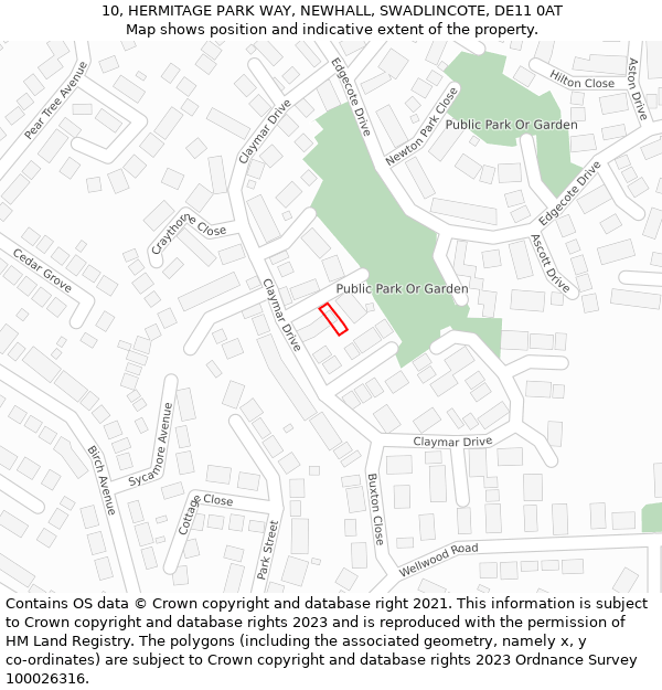 10, HERMITAGE PARK WAY, NEWHALL, SWADLINCOTE, DE11 0AT: Location map and indicative extent of plot