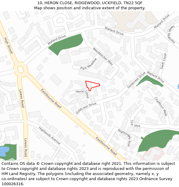 10, HERON CLOSE, RIDGEWOOD, UCKFIELD, TN22 5QF: Location map and indicative extent of plot