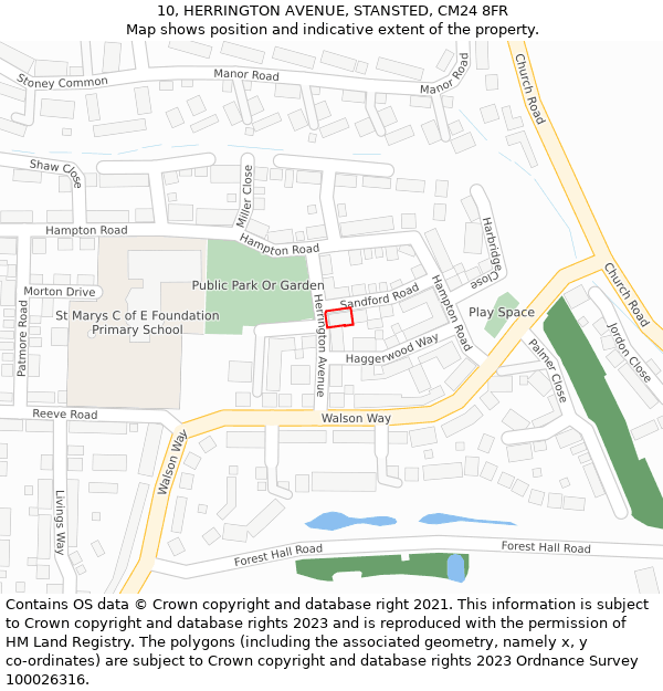 10, HERRINGTON AVENUE, STANSTED, CM24 8FR: Location map and indicative extent of plot