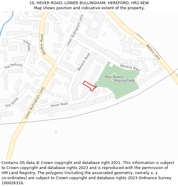 10, HEVER ROAD, LOWER BULLINGHAM, HEREFORD, HR2 6EW: Location map and indicative extent of plot
