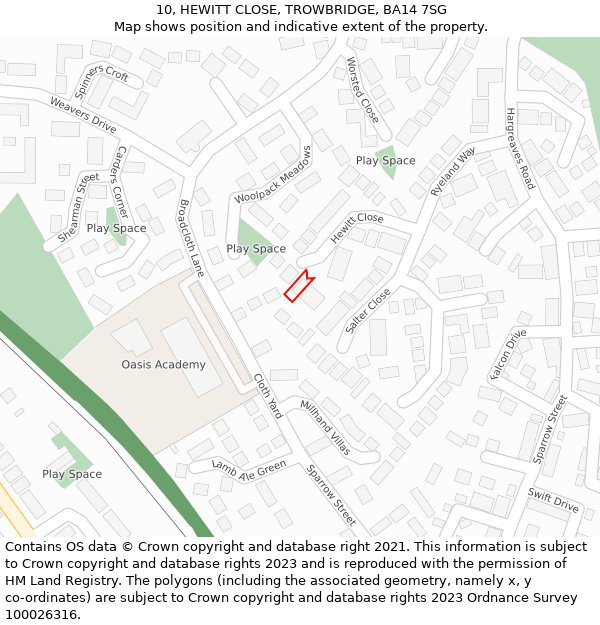 10, HEWITT CLOSE, TROWBRIDGE, BA14 7SG: Location map and indicative extent of plot