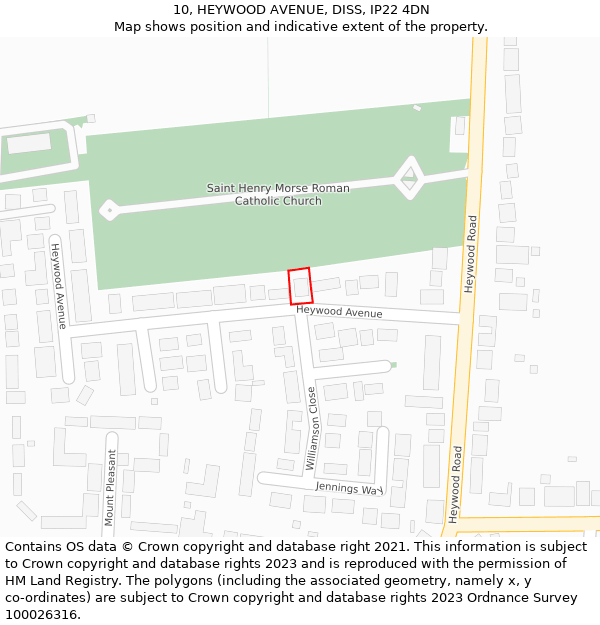 10, HEYWOOD AVENUE, DISS, IP22 4DN: Location map and indicative extent of plot