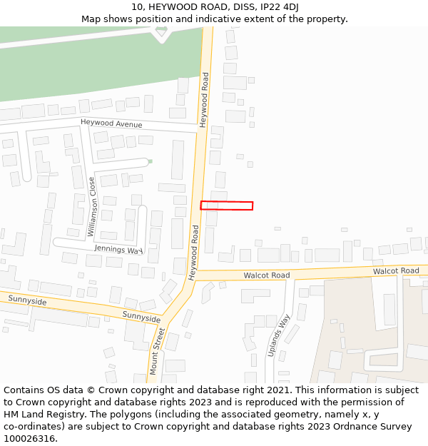 10, HEYWOOD ROAD, DISS, IP22 4DJ: Location map and indicative extent of plot