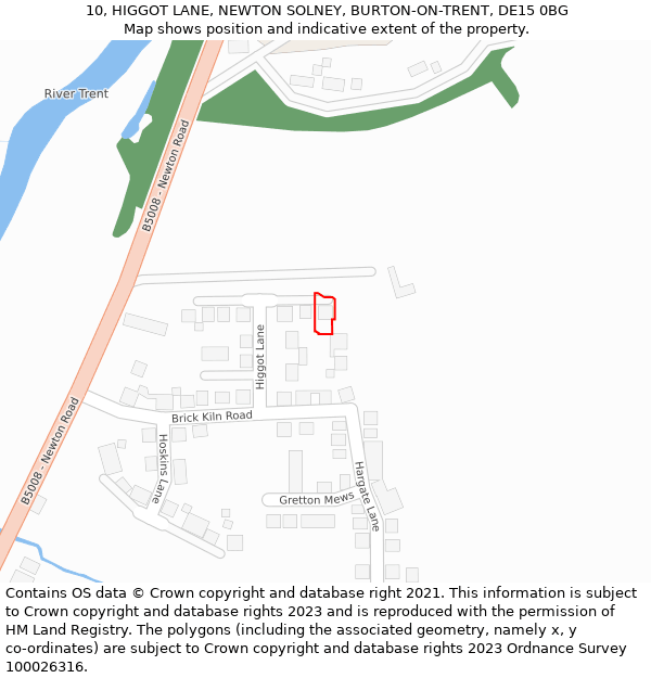 10, HIGGOT LANE, NEWTON SOLNEY, BURTON-ON-TRENT, DE15 0BG: Location map and indicative extent of plot