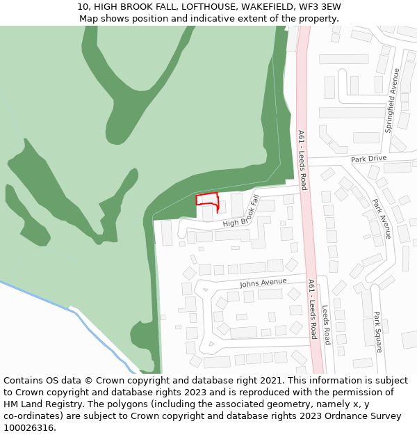 10, HIGH BROOK FALL, LOFTHOUSE, WAKEFIELD, WF3 3EW: Location map and indicative extent of plot