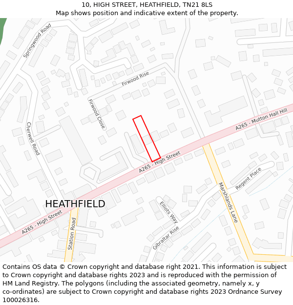 10, HIGH STREET, HEATHFIELD, TN21 8LS: Location map and indicative extent of plot