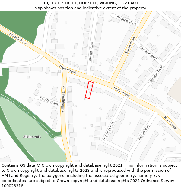 10, HIGH STREET, HORSELL, WOKING, GU21 4UT: Location map and indicative extent of plot