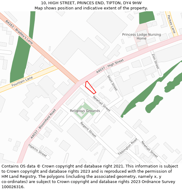 10, HIGH STREET, PRINCES END, TIPTON, DY4 9HW: Location map and indicative extent of plot