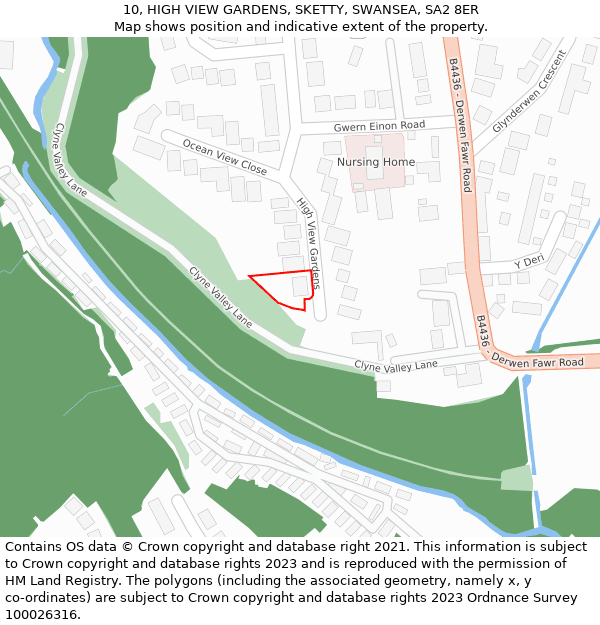 10, HIGH VIEW GARDENS, SKETTY, SWANSEA, SA2 8ER: Location map and indicative extent of plot