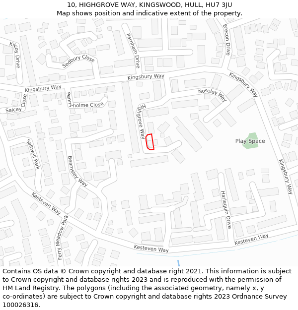 10, HIGHGROVE WAY, KINGSWOOD, HULL, HU7 3JU: Location map and indicative extent of plot