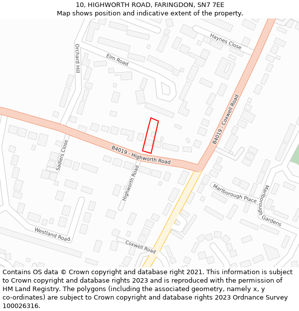 10, HIGHWORTH ROAD, FARINGDON, SN7 7EE: Location map and indicative extent of plot