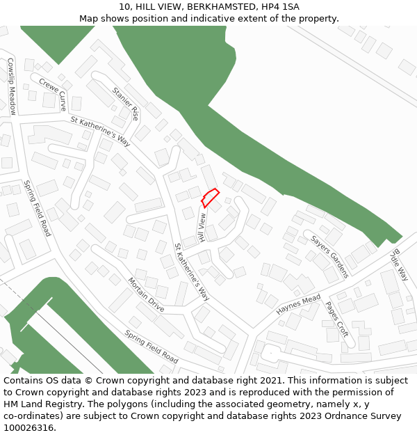 10, HILL VIEW, BERKHAMSTED, HP4 1SA: Location map and indicative extent of plot