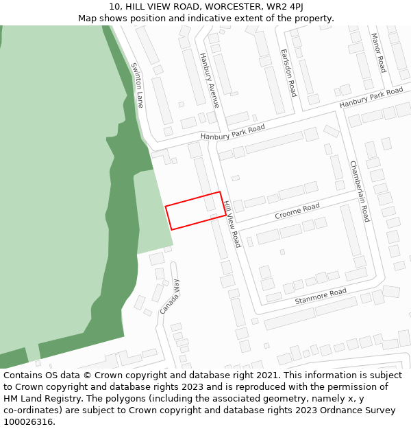 10, HILL VIEW ROAD, WORCESTER, WR2 4PJ: Location map and indicative extent of plot