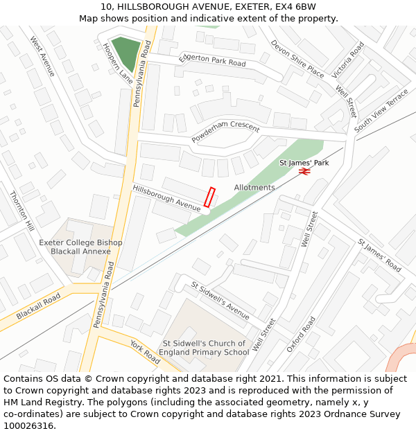 10, HILLSBOROUGH AVENUE, EXETER, EX4 6BW: Location map and indicative extent of plot